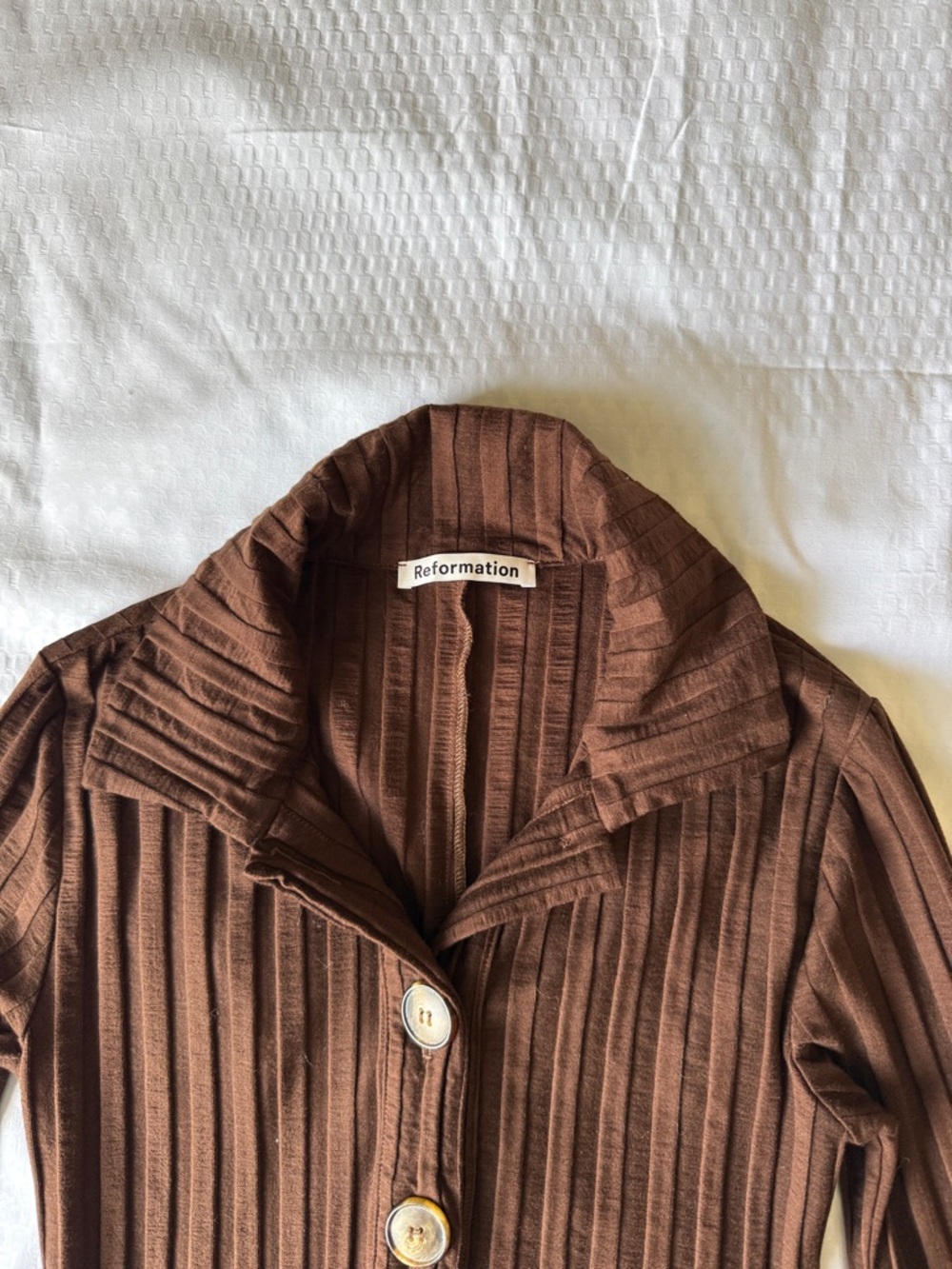 Reformation Chocolate Brown Ribbed Button-Down Mini Dress - Picture 6 of 10